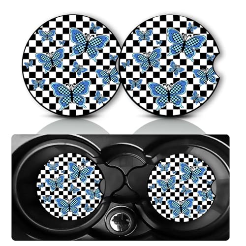 2Pack Blue Butterfly Car Cup Holder Coaster Neoprene Car Coasters - color: Blue Butterfly