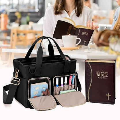 Teamoy Large Bible Bag for Women, Bible Tote Bag Book Cover Case, Black - color: Black