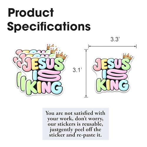 Jesus is King Sticker 3Pcs Decals Vinyl Waterproof Christian Jesus Cross Decor & Party Favors for Laptop, Water Bottle, Skateboard | Non-Repeating Decals, High-Definition Print - color: Jesus is King