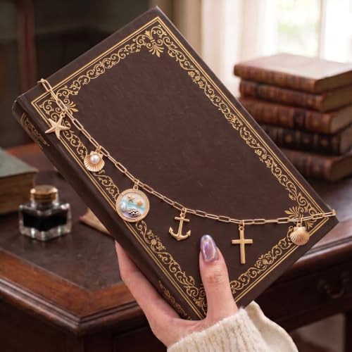 Beach Bible Charm Chain - Christian Cross Accessories Gift Scripture Faith Inspirational Gold Metal Bookmark Jewelry Religious Decor Supplies for Study Reading Women Men Girls Birthday - color: Beach