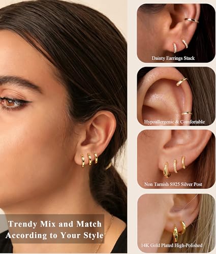 3Pairs Gold Cross Earrings for Women Hoops Huggie Earrings Stack Set - color: Gold-9