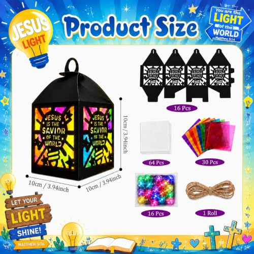 Cinrobiye 16 Sets Christian Lantern Craft Kit, Tissue Paper DIY Hanging Lanterns, Jesus Light Religious Crafts for Sunday School, Church Bible Class, Christian Classroom Activities & Decorations - style: VBS