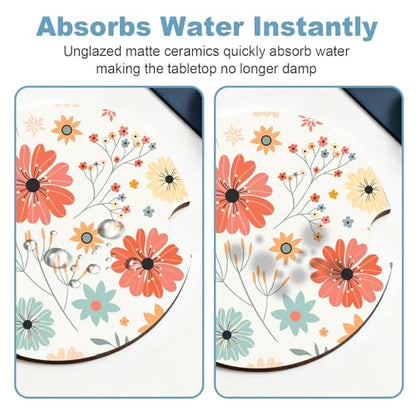 Ceramic Car Cup Holder Coasters Set of 2, 2.56 in Red Flowers - color: Red Flowers