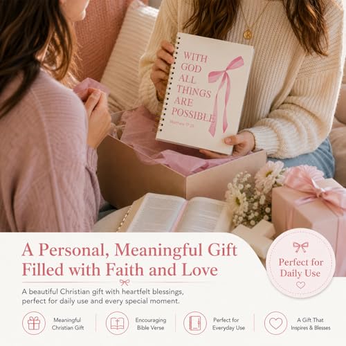 Pink Bow Notebook Bible Study Journal for Girls - color: (Pink) Matthew 19:26