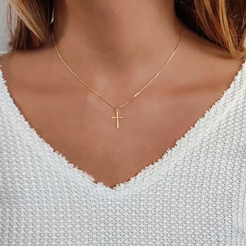 Anika Bella Cross Necklace for Women, Dainty Minimalist Pendant Cross Necklaces - color: Gold