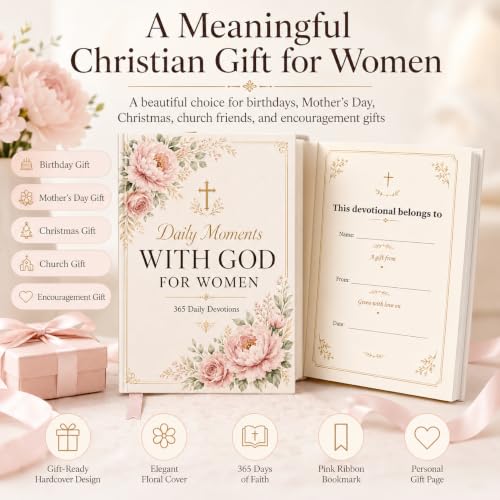 Daily Devotional for Women, 10 Minutes with God 365 Christian Devotions for Prayer, Quiet Time, and Daily Encouragement, Hardcover Gift Book with Pink Ribbon Bookmark