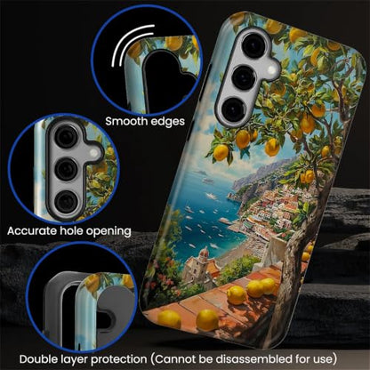 Compatible with Samsung Galaxy S23 FE Full Body Matte Case Hard Shell Shockproof Screen Lens Protection for Girl Boy Cute Pattern Italian Coast Amalfi Lemon Mediterranean Sea - color: Italian Coast Amalfi Lemon Mediterranean Sea, size: Samsung Galaxy S23