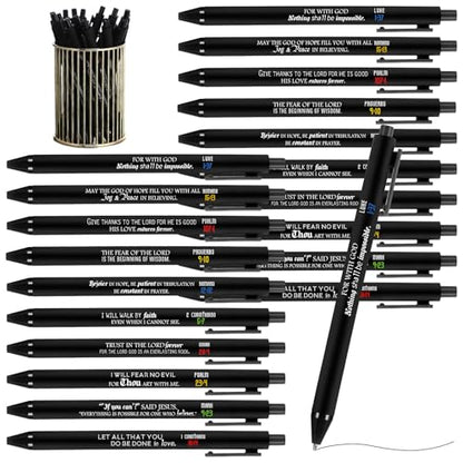 Cholemy 200 Pcs Christian Bible Verse Pens Bulk, Black Retractable Ink