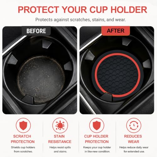 4PCS Car Cup Holder Coasters - 2.75 Inch Non-Slip Insert Water Bottle Holder Pads, Dustproof Automotive Interior Accessories Mat, Universal for Vehicles, Trucks, RVs (Red) - color: Red