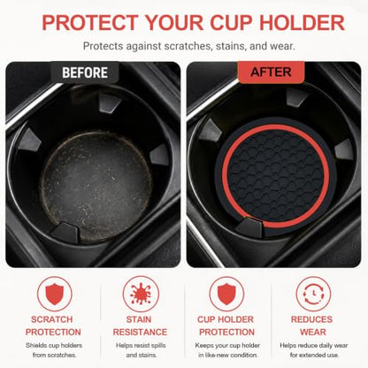 4PCS Car Cup Holder Coasters - 2.75 Inch Non-Slip Insert Water Bottle Holder Pads, Dustproof Automotive Interior Accessories Mat, Universal for Vehicles, Trucks, RVs (Red) - color: Red