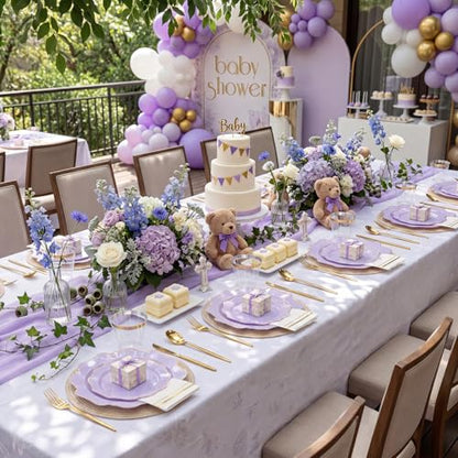 WDF 175Pcs Purple Plates Disposable - Lavender Plastic Plates 25guest Plastic Dinnerware Ideal for Birthday Party/Wedding/Holidays - color: Purple and Gold, size: 175 pieces