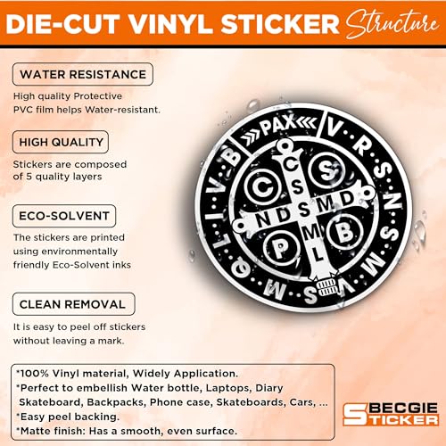 Pack 3Pcs Saint Benedict Medal Catholic Sticker Christian Religious God Bible Verse Faith Waterproof Vinyl Decal for Laptop Water Bottle Phone Case Cars Decor Gift Idea 3 Inches - color: 3 Inches