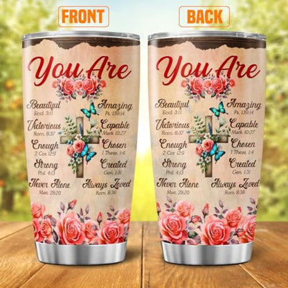 Christian Gifts for Women with Bible Verse Design, 20oz Insulated Stainless Steel Tumbler for Mom Sister Friend, Spiritual Faith Inspirational Travel Mug for Birthday - color: Christian Women