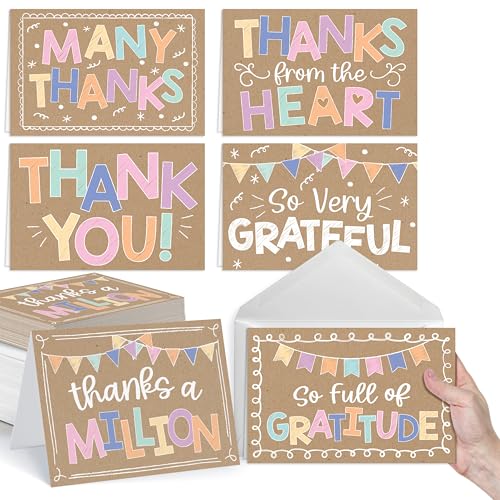 54 Bulk Thank You Cards with Envelopes Blank Cute Thank You Cards - style: Kraft Colorful 54 pcs
