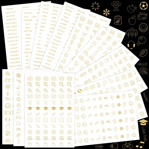 Sinmoe 36 Sheets Clear Gold Foil Planner Stickers Calendar Icons