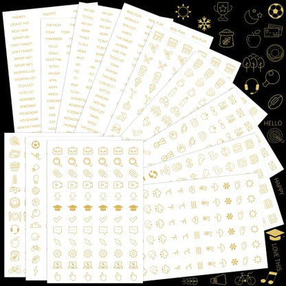 Sinmoe 36 Sheets Clear Gold Foil Planner Stickers Calendar Icons