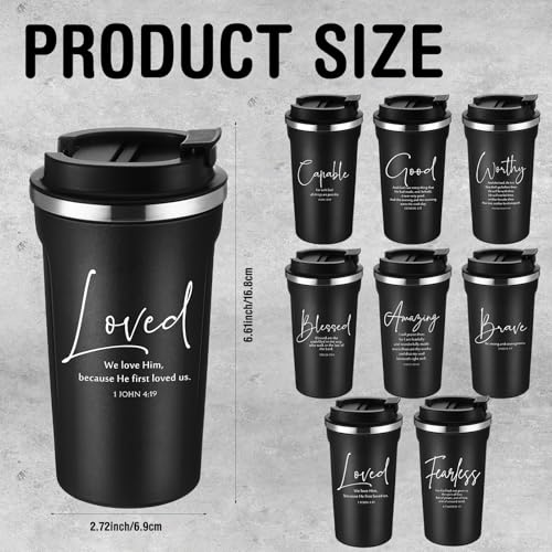 Meanplan 8 Pcs Christian Coffee Mugs Gifts 17oz Bible Verse Tumblers Bulk - color: Black