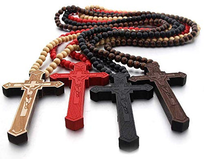 FORUBUS Wooden Cross Pendant Necklace - Wood Beads Cross Religion Necklace for Women Men Believer Prayer Baptism Jewelry - color: C wood