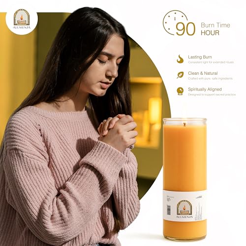 3pk Yellow Amarillo 90hr | 7-Day Prayer Candles - Glass Jar Veladoras, Unscented Paraffin Wax | Success, Luck & Confidence Novena - Catholic Hispanic Church Altar, Memorial Vigil & Prosperity - color: Yellow