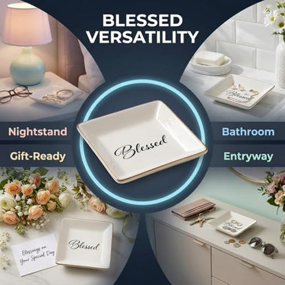 Simply Charmed Blessed Ceramic Jewelry Dish or Ring Holder - Religious Gift for Confirmation, Baptism, Wedding or Bible Study - style: Blessed