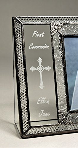 J Devlin Glass Art 4x6 Personalized First Communion Picture Frame — Clear Vintage Glass, Engraved Name & Date, Keepsake Gift for Girl or Boy