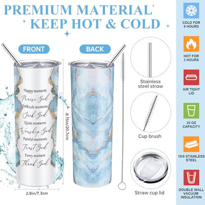 Domensi 6 Pcs Christian Gifts Set, 20 oz Tumbler Notepad Pens, Blue - color: Blue