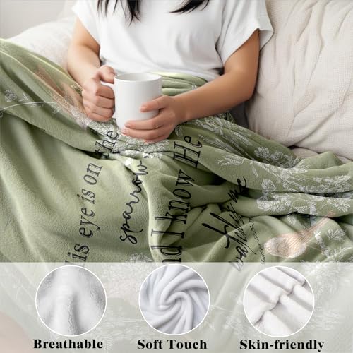 Christian Sparrow Bird Blanket, Christian Gifts for Women Men, His Eye is on the Sparrow Religious Bible Verse Bird Throw Blankets for Bedroom Living Room Couch Sofa, 50x60 Inches - color: Bird