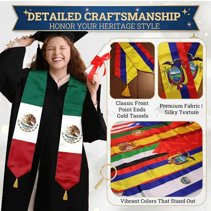 Class of 2026 Graduation Stole Flag Sash with Gold Tassels 72 Inch for High School College University Ceremony - color: Dominica