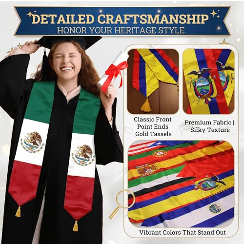 Class of 2026 Graduation Stole Flag Sash with Gold Tassels 72 Inch for High School College University Ceremony - color: Mexico 2