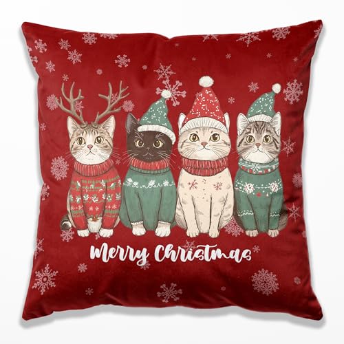 Funny Christmas Tabby Cat Pillow Covers 18x18, Red Christmas Decor, Tabby Cat Lovers Mom Lady Gifts, Xmas Santa Reindeer Cute Kitty Throw Pillow Covers for Home Living Room Bedroom Sofa Couch - color: 04 Color