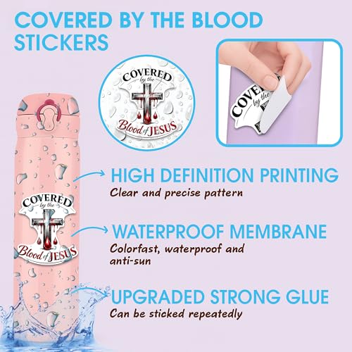 Covered by the Blood of Jesus Sticker 3Pcs Decals Vinyl Waterproof Christian Decor & Party Favors for Laptop, Water Bottle, Skateboard | Non-Repeating Decals, High-Definition Print - color: Covered Blood