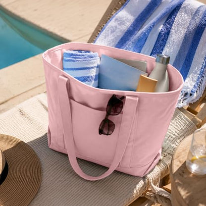 DALIX 20" Solid Color Cotton Canvas Shopping Tote Bag in Light Pink - color: Light Pink
