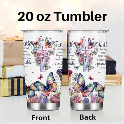 Christian Gifts for Women Tumbler, Inspirational Faith Religious Gifts for Women Girls Friends Birthday Christmas, Bible Verse Butterfly Coffee Mug Stainless Steel Vacuum Insulated Travel Cup with Lid - color: Faith Butterfly 1217