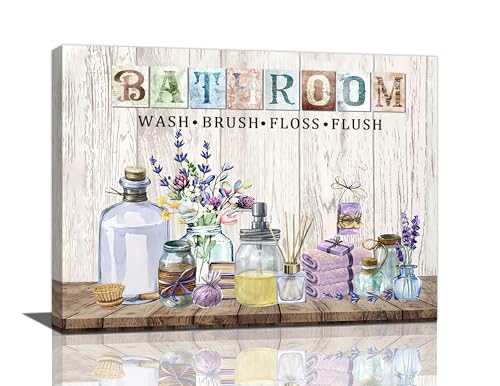 Lavender Bathroom Wall Art Purple Lavender Pictures Wall Decor Bathroom Sign Canvas Print Lavender Painting Framed Modern Home Artwork Decorations For Bathroom 16"x12" - color: Lavender Bathroom, size: 16"L x 12"W