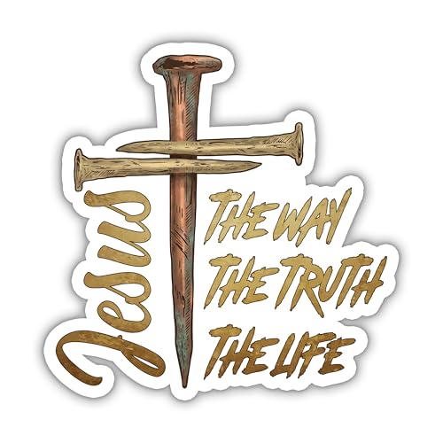 Jesus The Way The Truth The Life Sticker Cross Christian Religious Bible Verse Humor Sticker Bookish Book Lover Waterproof Die-Cut Vinyl Decal for Water Bottle Laptop Phone for Mom Dad Friend
