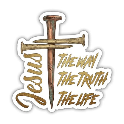 Jesus The Way The Truth The Life Sticker Cross Christian Religious Bible Verse Humor Sticker Bookish Book Lover Waterproof Die-Cut Vinyl Decal for Water Bottle Laptop Phone for Mom Dad Friend
