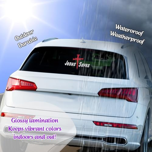 Premium Jesus Saves Car Decal – Christian Cross Vinyl Window Sticker, Religious Faith Jesus Car Sticker for Truck, SUV, Rear Window, Waterproof Auto Decal – 6 x 4 Inches