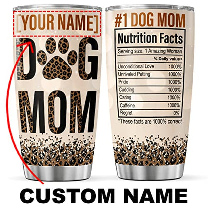 CUBICER Personalized Coffee Tumbler Dog Mom Customized Name Travel Mugs Oz Cute Birthday Gifts For Women Lovers Stainless Steel Cups Insulated Tumblers Funny Sayings Mothers Day - color: Dog Mom