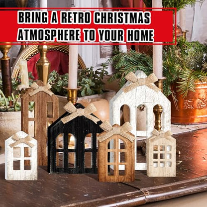 Yuntau 6 Pcs Christmas Table Decoration Wood Table Centerpiece, Window Pane - style: Window Pane
