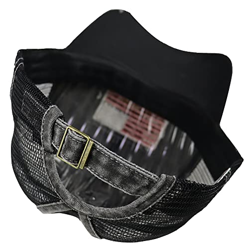 Women American Flag Ponytail Hat, Embroidery Adjustable Washed Distressed Messy Bun Baseball Cap … - color: Mesh Black