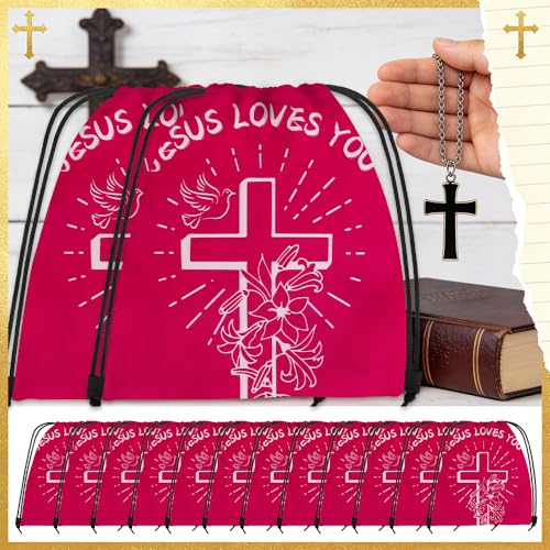 12 Pcs Christian Drawstring Bags Religious Drawstring Backpack Jesus Loves You Easter Church Gifts Christian Religious Gifts Bags School Easter Religious Gift Bible Verse Party Favors