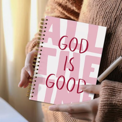 DOFQZ God Is Good All The Time Spiral Notebook Christian Inspirational Faith Journal Pink Typography Bible Verse Notebook for Women Men School Office Supplies 5 5 x 8 3 Inch - color: 24Child