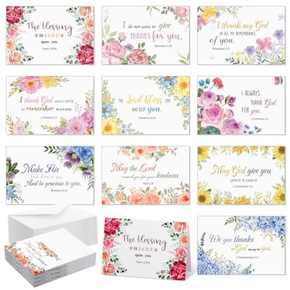 Affrolling 50 Pack Christian Thank You Cards Bulk with Envelopes Stickers - style: Watercolor Flower