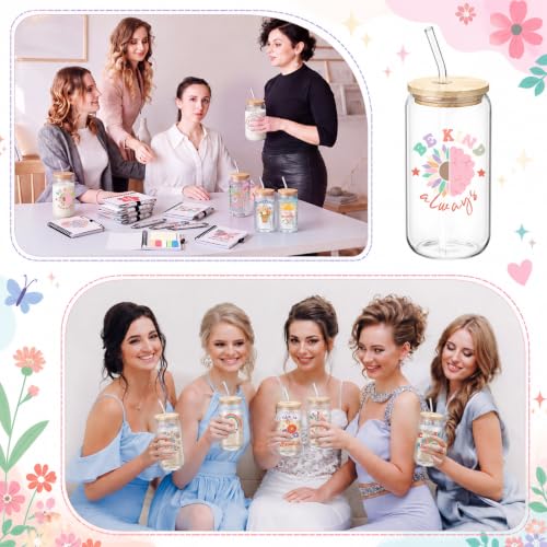Skylety 36 Pcs Housekeeping Week Gifts Inspirational Floral Glass Cups Set - style: Cute Flower