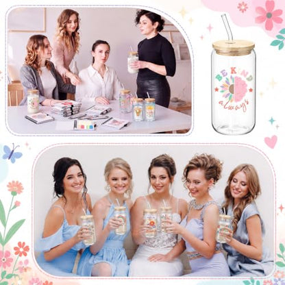 Skylety 36 Pcs Housekeeping Week Gifts Inspirational Floral Glass Cups Set - style: Cute Flower