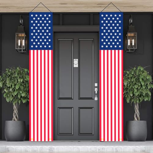 4th of July Red White and Blue Outdoor Hanging American Flag Banners Porch Sign Decorations for Independence day Veterans Memorial Labor Presidents Flag Election Day Decorations - color: Red White and Blue-5