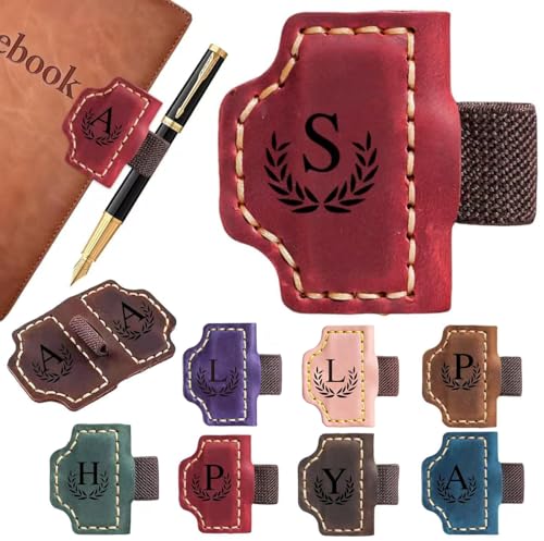 Custom Bygone Mark Bookmark with Pen Holder, 26 Letters Name Initial Erebloom Personalized Magnetic Leather Book Mark, Magnetic Pen Holder Bookmark for Reading Men Women (Red, S) - color: Red, size: Initial S
