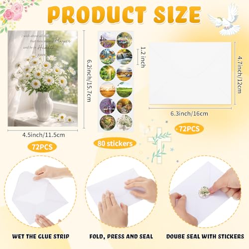Motiskyy 72 Pack Religious Get Well Cards Bulk with Envelopes Stickers Christian Get Well Soon Greeting Cards with Scripture Encouragement Blessing 4.5 x 6.2 Inch (Bible Verse) - style: Bible Verse