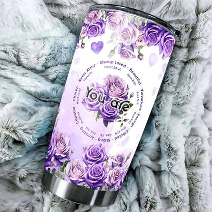 Personalized Christian Tumbler Purple Butterfly Travel Coffee Mug Insulated Cup with Lid Stainless Steel 20 30 oz Religious Gifts for Women Friend Sister Aunt Christmas Birthday - color: Christian 379