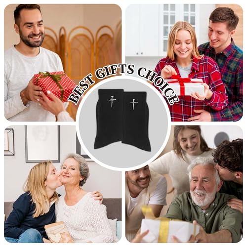 Christian Socks for Men, Biblical Crew Socks Gifts for Dad Grandpa Husband 3 - color: Nail Cross Black
